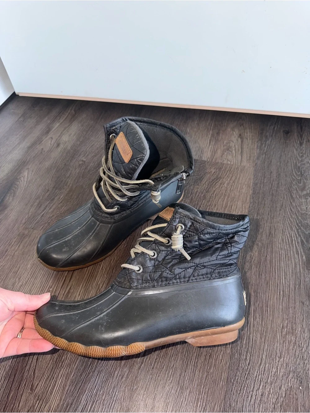 Sperry Black and Brown Duck Rain Boots